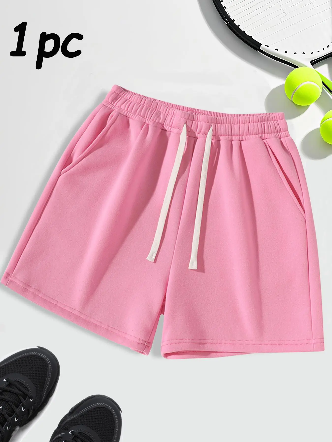 Unisex Drawstring Waist Shorts, Athleisure Casual Shorts, Plain Drawstring Shorts, Soft Comfortable Solid Color Basic Style, Suitable for Casual Sports Outdoor Activities, Summer Sports Shorts
