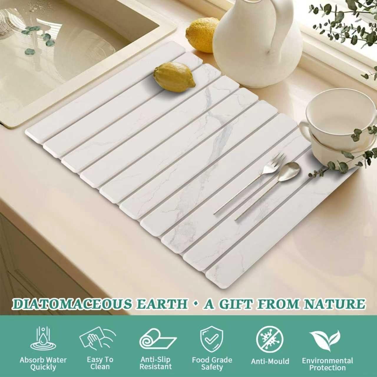 Kitchen Countertop Stone Utensil Drying Mat, 24x15 Inches, Strong Absorbent, Diatomaceous Earth Material, Quick Dry, for Utensils, Bottles, Cups
