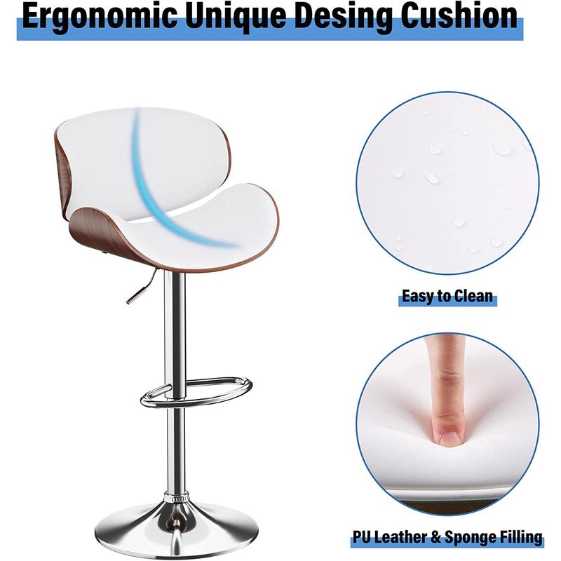 【Deals for Your Days】AOWOS Bar Stools, Set for 2/4, Adjustable Bentwood Barstools, Modern PU Leather Upholstered Bar Chair with Back and Footrest, for Bar, Island Counter, Kitchen, Dining Room