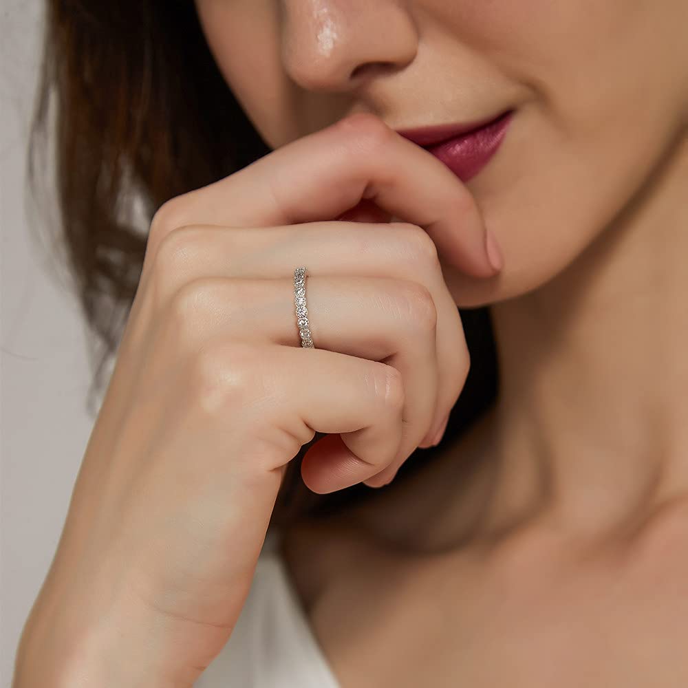 EAMTI 2mm 925 Sterling Silver Wedding Band Cubic Zirconia Half Eternity Stackable Engagement Ring EAMTI 2mm 925 Sterling Silver Wedding Band Cubic Zirconia Half Eternity Stackable Engagement Ring