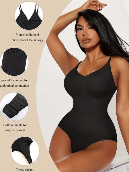 Women's Solid Backless Adjustable Strap Shapewear Bodysuit, High Stretch Seamless Shapewear, Lady Underwear Halloween dailydrip comfyessentials  tiktokshopbacktoschool