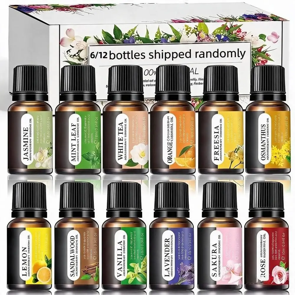6/12 Pack Essential Oils Set for Diffuser, Scented Oils Set, 100% Pure Aromatherapy Oil Kit with 12 Natural Scents for Home Care, Humidifier, Air Freshener & Candle Making - Peppermint, Lavender, Lemon & More