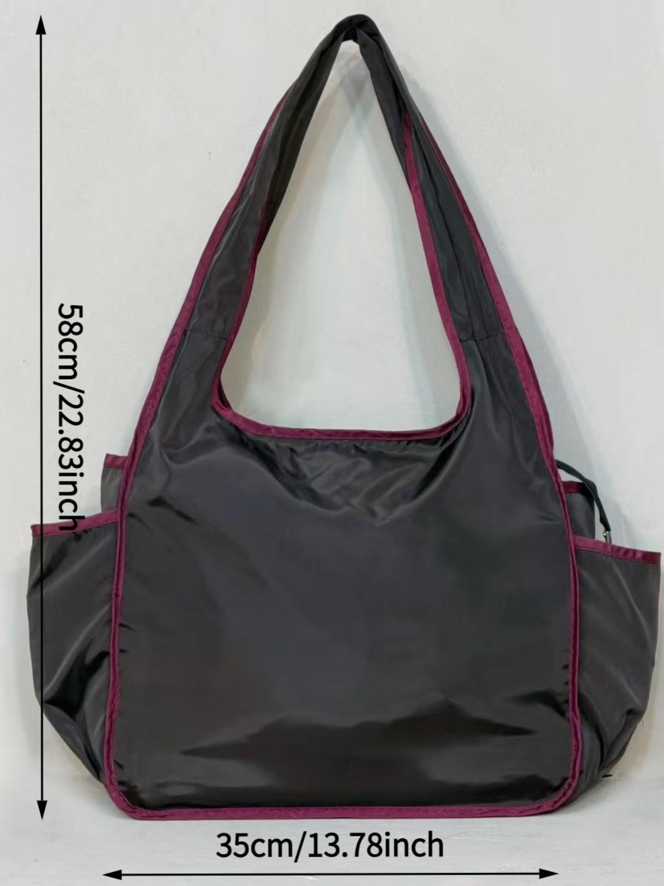Foldable Nylon Tote Bag with Dual Pockets, Waterproof Soft Shoulder Bag for Women, Lightweight Shopping Bag, Large Capacity Daily Use, Multiple Colors Available