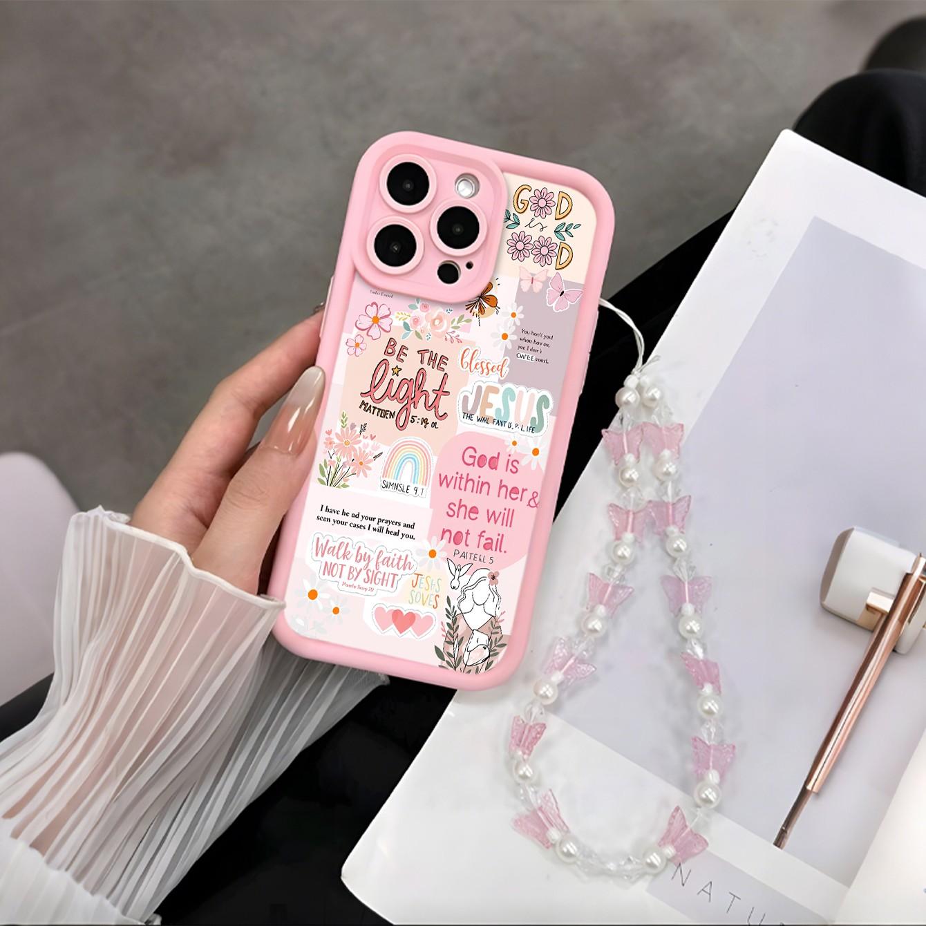 Bible Patch UV Print Phone Case with Butterfly Beaded Wrist Strap, Fits iPhone 17-11 Pro Pro Max Plus, Trendy Gift