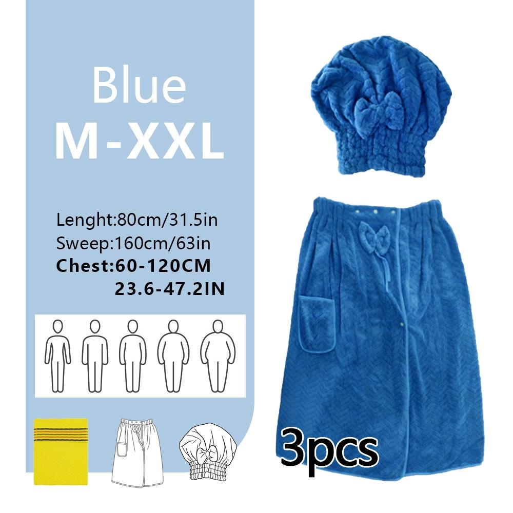 3-Piece Bathrobe Set, 1 bath wrap +1 hair towel+1 Exfoliating Gloves, Adjustable Fit M-Xxxxl, Thickened Design, Ideal for Home, Travel, Sauna, Spa, Hair Turban Towel
