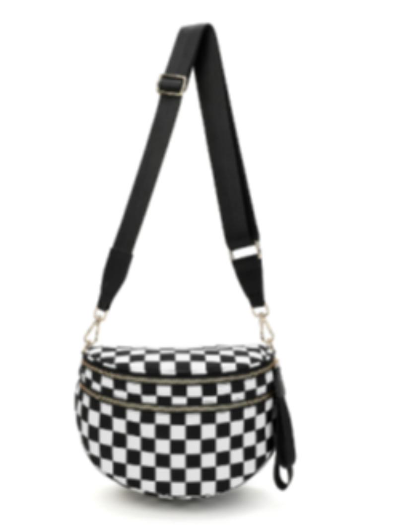 Valentine's Day Plaid Waist Pack, Checkered Fanny Pack, Multi-Layer Wide Shoulder Strap, Casual Fashion Commuter Crossbody Bag
