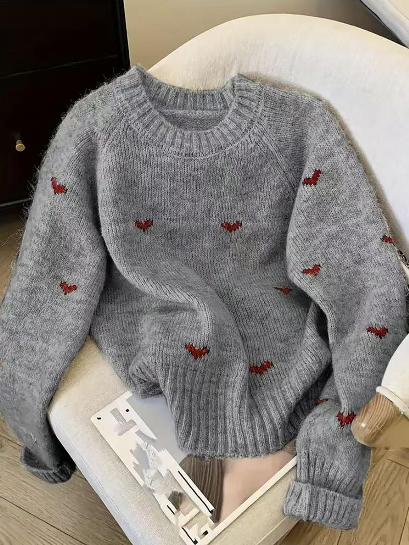 Women's Butterfly Knot Round Neck Sweater, Fall & Winter Thick Knit Top, Sweet Style Loose Fit, Elegant Cardigan for Valentine's Day