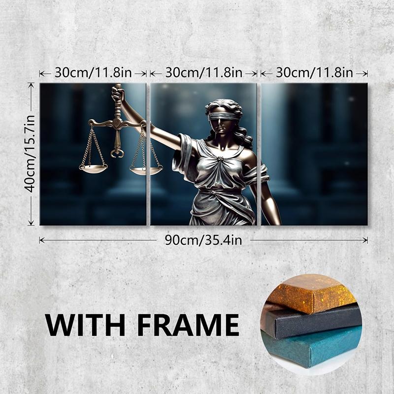 3 Piece Set Wooden Framed Canvas Poster, Photo, Legal Art, Artistic Justitia, Scales, Modern Aesthetics, Lady Justice, Home Decor, Decoration, Art Print, Wall Art for Living Room, Bedroom, Office, Law Firm, Ideal Gift For Lawyer.