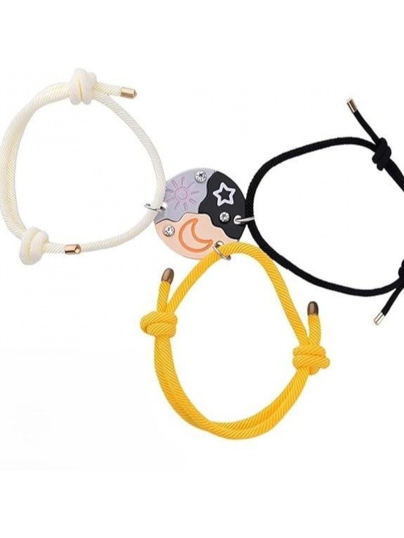 Set of 3 Round Rhinestone Star Moon Sun Friendship Necklaces BFF Best Friends Forever Fantasy Cute Pendant for Unbreakable Friendship