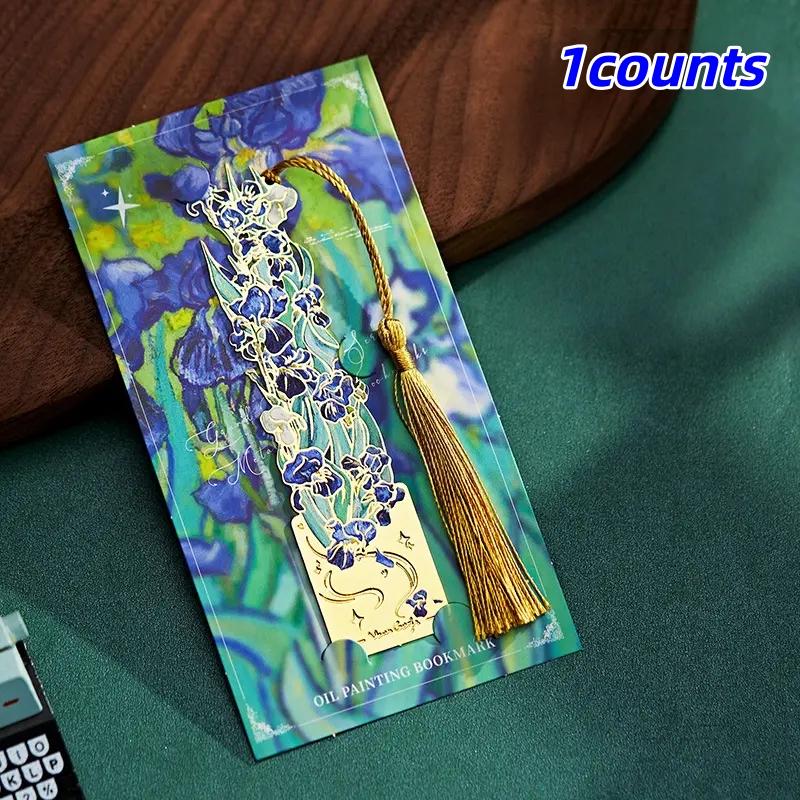 Vintage Van Gogh Oil Painting Metal Bookmark, Book Accessories, with Tassel, Hollow Classical Design, Perfect Gift for Book Lovers