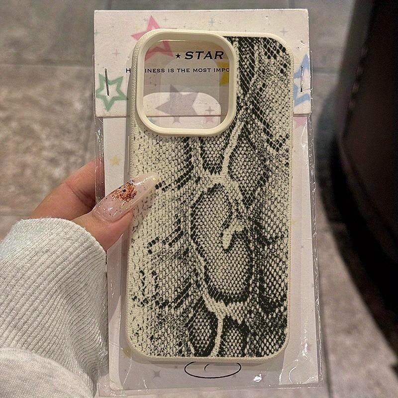 Snake Skin Pattern Phone Case for iPhone 11 to 17 Pro Max, Full Body Protection Tpu Shockproof Cover, Lightweight Anti-Slip Soft Vintage Case in Antique