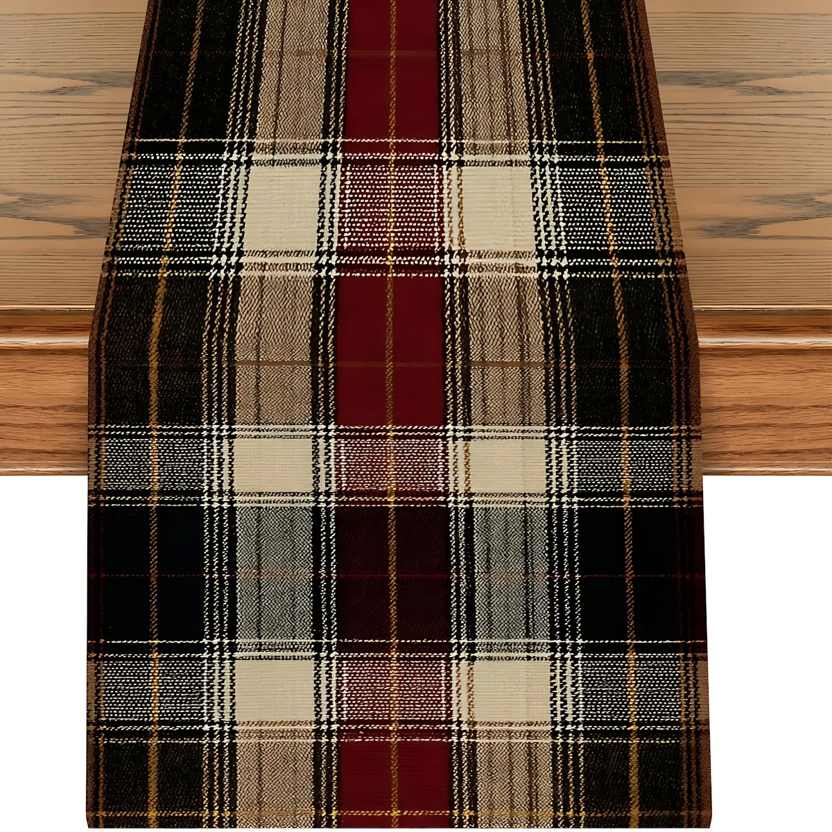 Classic Plaid Table Runner, 2D Flat Printing, Wine, Indoor Outdoor Decor, Holiday Party Gift, Living Room Dining Table