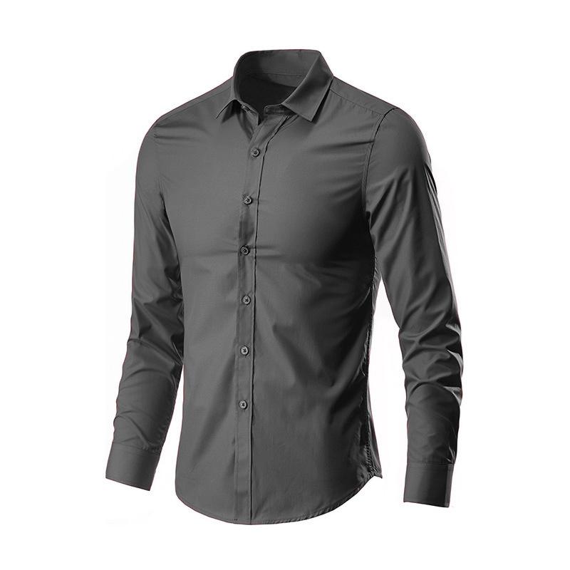 Men's White Korean Slim-Fit Non-Iron Long Sleeve Plain Knot Formal Shirt - Menswear Business Office Apparel, Size M