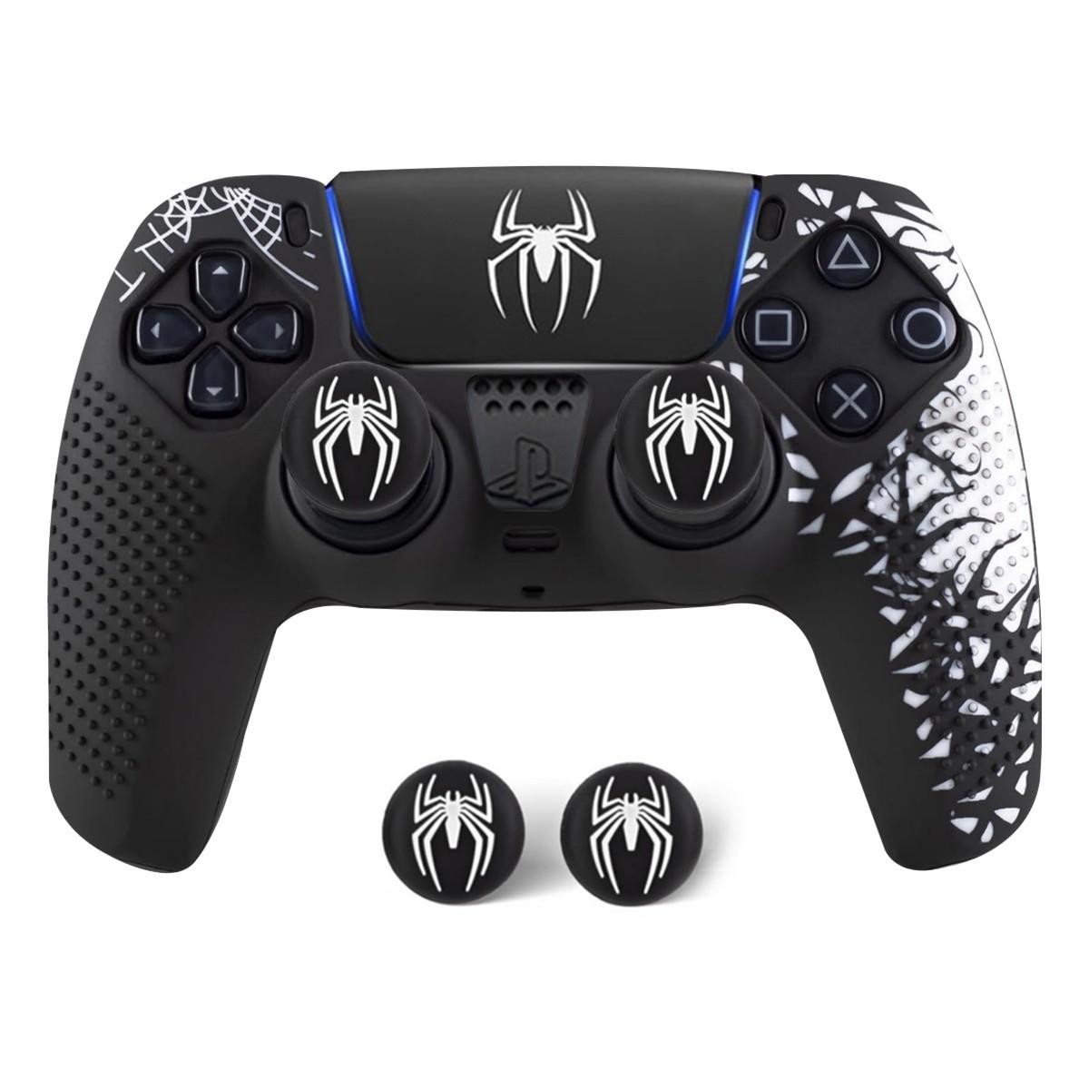 Ps5 Controller Protective Case, Anti-Drop Design, Spider Full Set with Two Joystick Caps + Stickers, Durable Ps5 Accessory