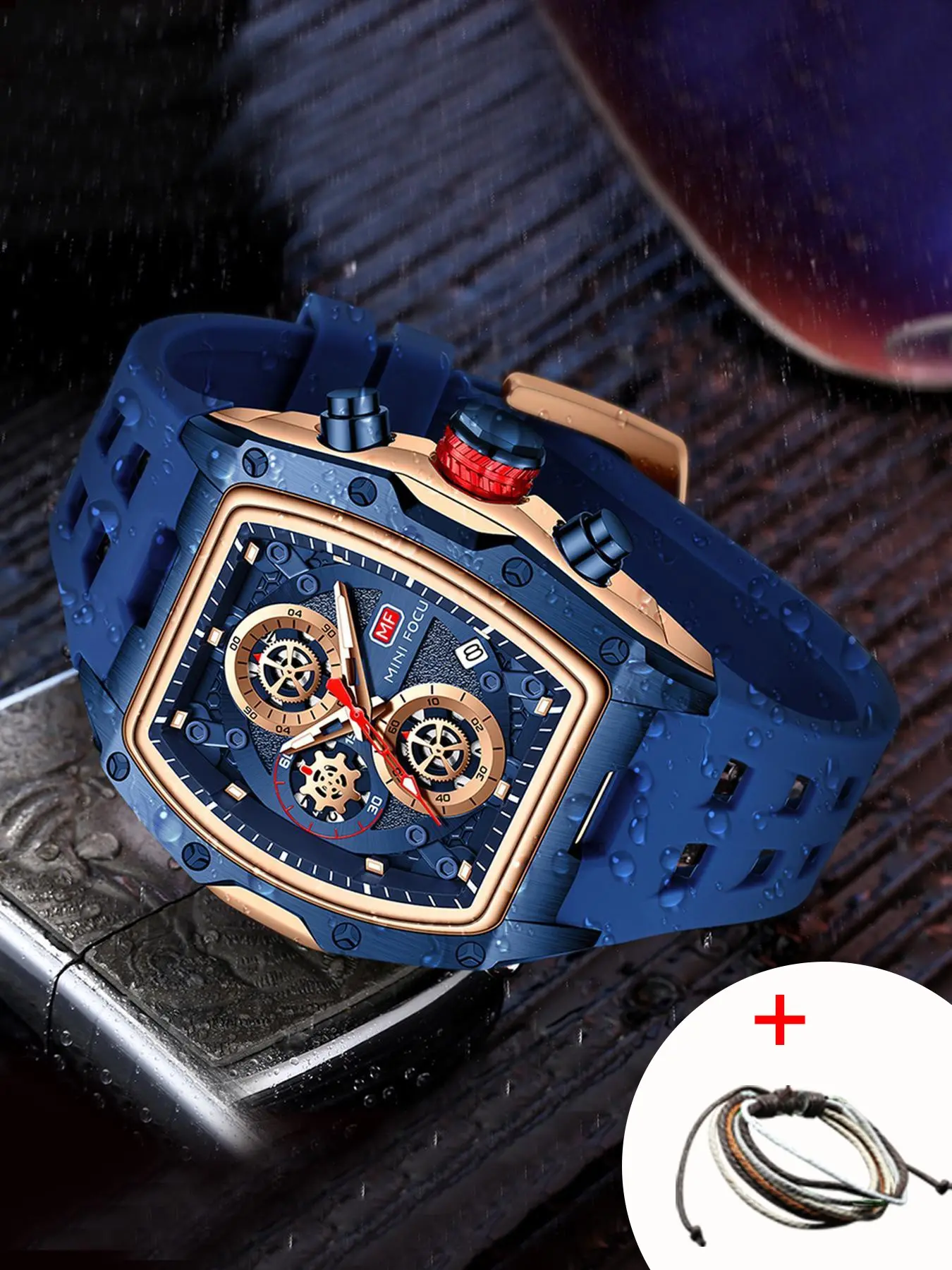 Men's Sporty Barrel Shaped Dial Analog Quartz Watch, Analog Watches, Modern Fashionable Wristwatch, Fashionable Stylish Watch, Fashionable Luminous Waterproof Watch with Silicone Strap, Trendy Watch with Date Display Function for Daily Life, with Box