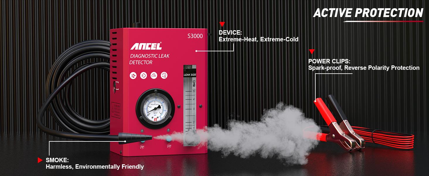 ANCEL S3000 Automotive Smoke Machine with Built-in Air Compressor Professional Leak Detector for EVAP Vacuum Fuel & More Car Vehicle Leak Testing
