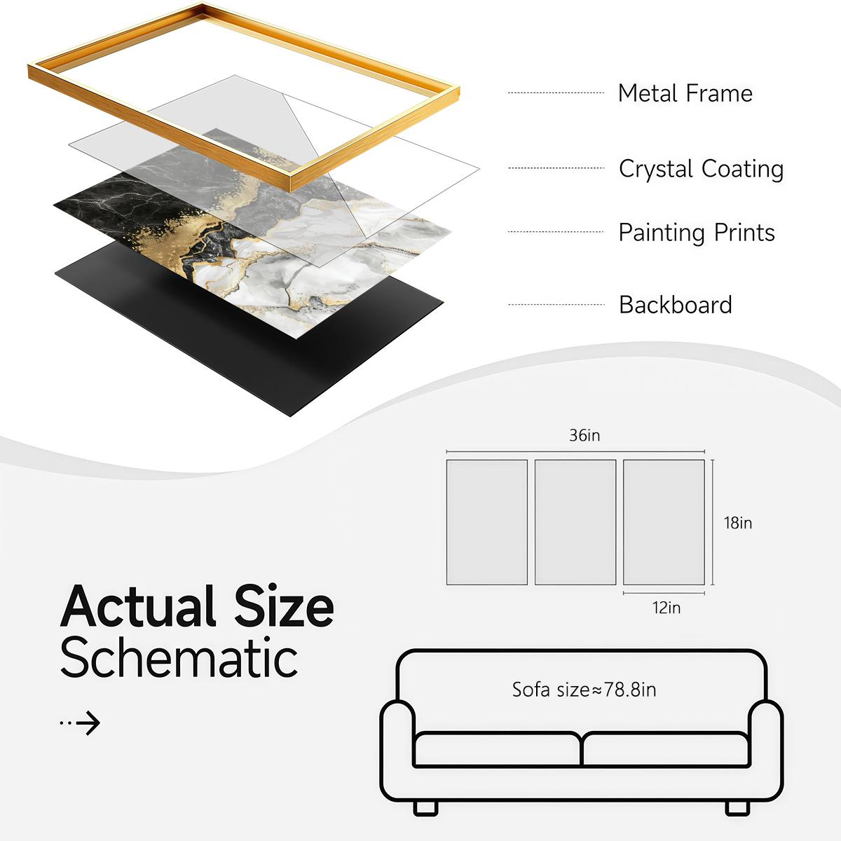 3 Counts Aluminum Alloy Framed Painting, Abstract Black Gold Marble Texture Pictures, Home Decoration For Living Room, Bedroom, Office, Restaurant, Hallway Wall Decor, Odorless Print Artwork, Luxury Perfect Gift For Friends And Family