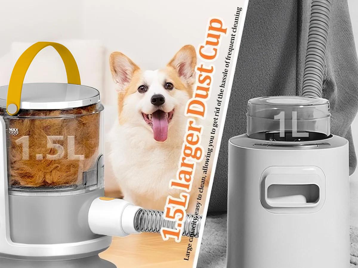 PUPPYOO 5-in-1 Pet Grooming Kit with 13000Pa Vacuum for Dogs & Cats, 1.5L Dust Cup, 4m Cord, Whisper-Quiet Operation, Adjustable Guard Combs, Hair Remover Roller