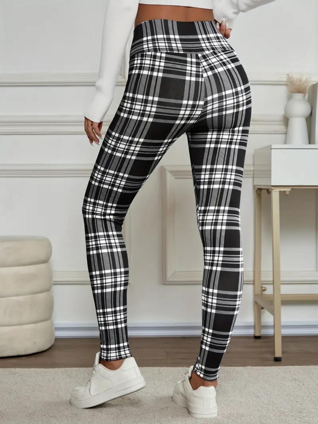 Women's Winter High Waist Plaid Fleece Lined Pants, Elastic Warm Lamb Velvet Nine-Point Leggings, Casual Fashion S-Xxl, Stretchy Soft Leggings
