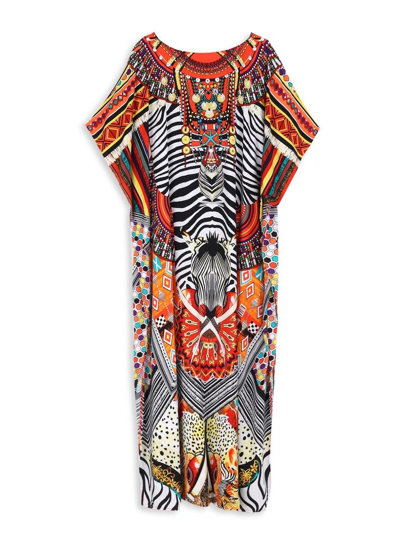 EDOLYNSA kaftans for woman oversized Moo Moo Dress printing Beach Holiday Dress beach wear vacation lounge around cover up party casual outfits muumuu caftan Comfy Homewear versatile Robe Q1469