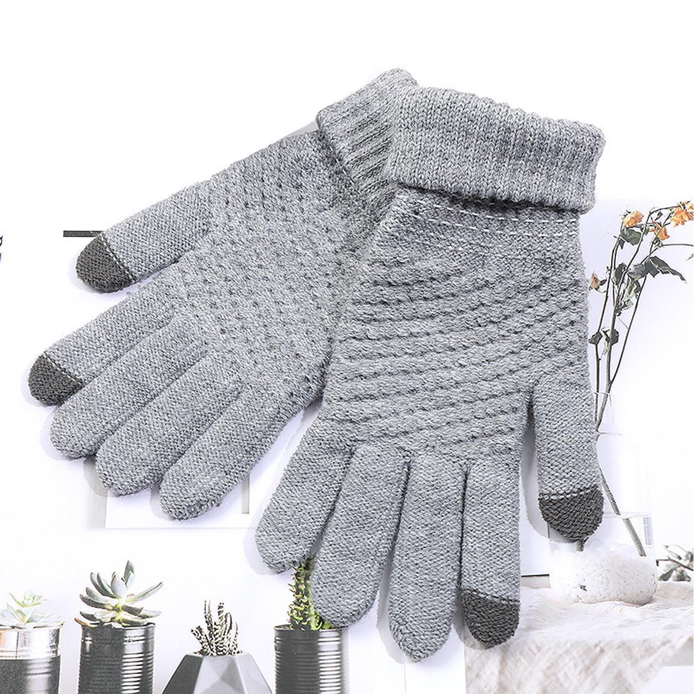 Women's Winter Touch Screen Gloves Warm Fleece Lined Knit Gloves Elastic Cuff Winter Texting Gloves