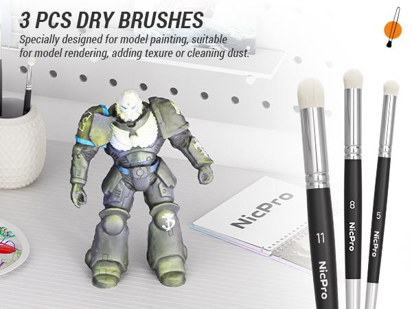 Nicpro Miniature Paint Brushes Dry Brush - 12Pack Model Paint Brush Set for Acrylic Watercolor, Micro Detail Paint Brushes & Dry Brush Set for Miniature Model, Paint by Number