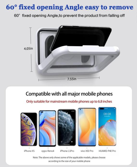 Waterproof Phone Mount for Showers and Bathrooms—360° smooth rotation, anti-fog protective case, responsive full HD touchscreen, comes with 4 tool-free adhesive wall mounts, compatible with 4–7-inch iPhones, Samsung, and other adjustable smartphones