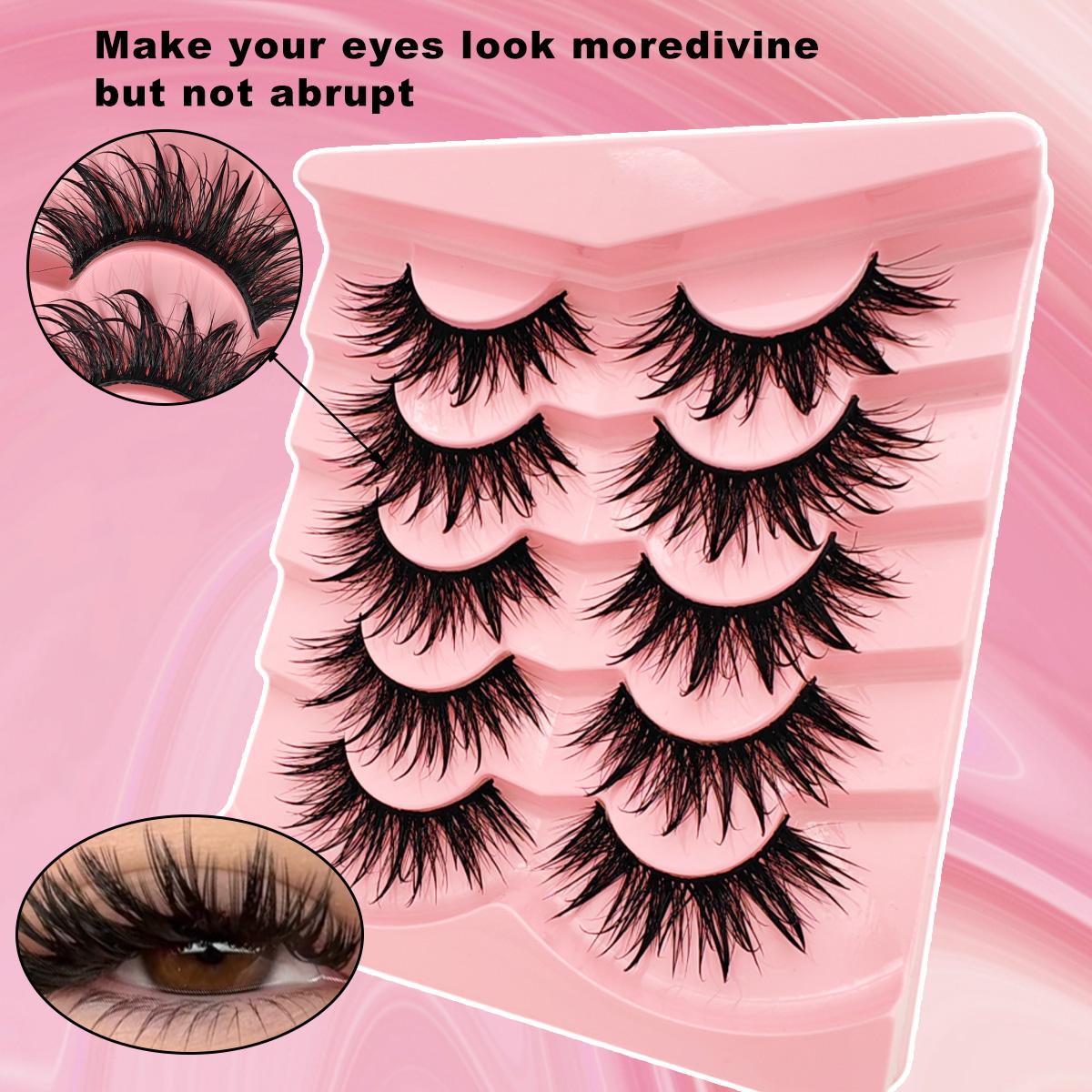 5 Pairs Wet Manga Lashes Cosplay Natural Wispy Fairy Cross Fluffy Eyelash Extensions Makeup Strip Lashes, Lashes, Eyelashes, Fake Lashes For Christmas Halloween Cosplay Manga Various Occasions, Fluffy Volume Eyelashes, Cosmetic