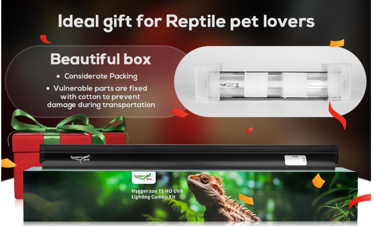 T5 Reptile Light Fixture Combo Kit 24W Light Fixture Reptile Terrarium Hood 10.0 UVB Light Bulb dimmable Fluorescent Tube Ideal for Tropical and Deserts Such as Bearded Dragon Lizards and Tortoises