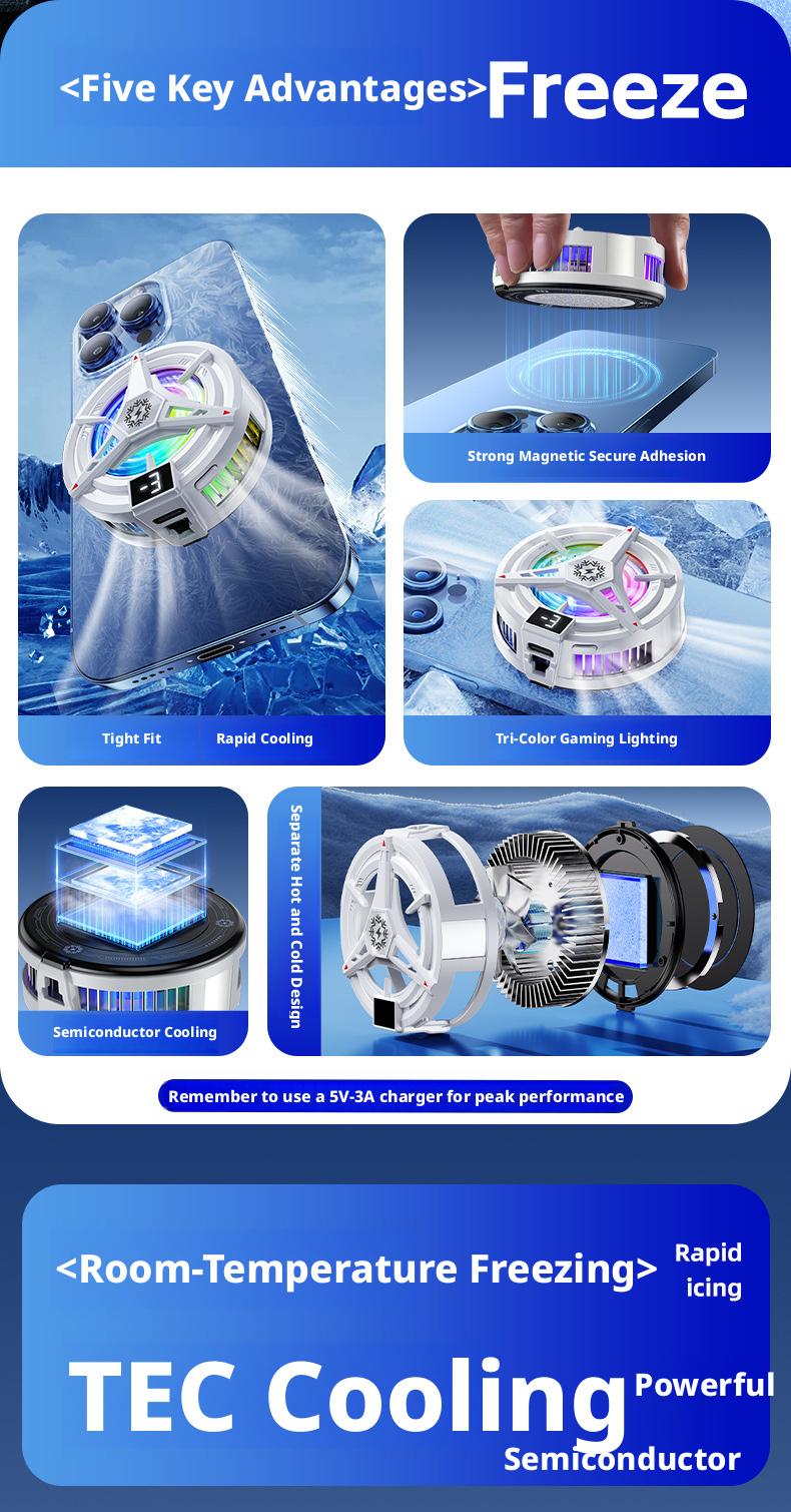 2026 New Magnetic Semiconductor Phone Cooler TL07 Frosty Digital Display Version Light-Off Cooling Artifact for Gaming & Hot Days