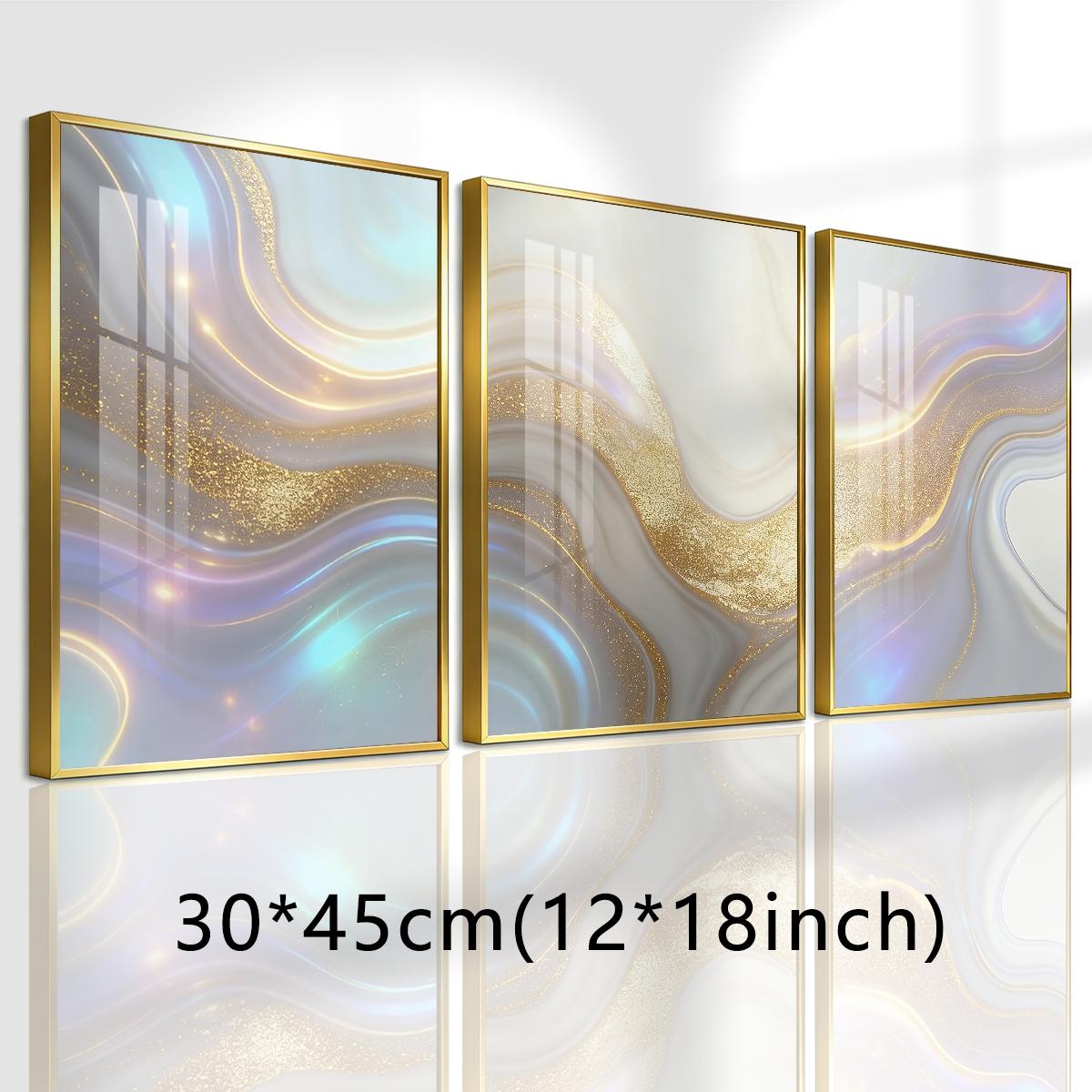 3 Counts Aluminum Alloy Framed Painting, Abstract Golden And Silver Fluid Art Pattern, Home Decoration For Living Room, Bedroom, Office, Restaurant, Hallway Wall Decor, Odorless Print Artwork, Luxury Perfect Gift For Friends And Family
