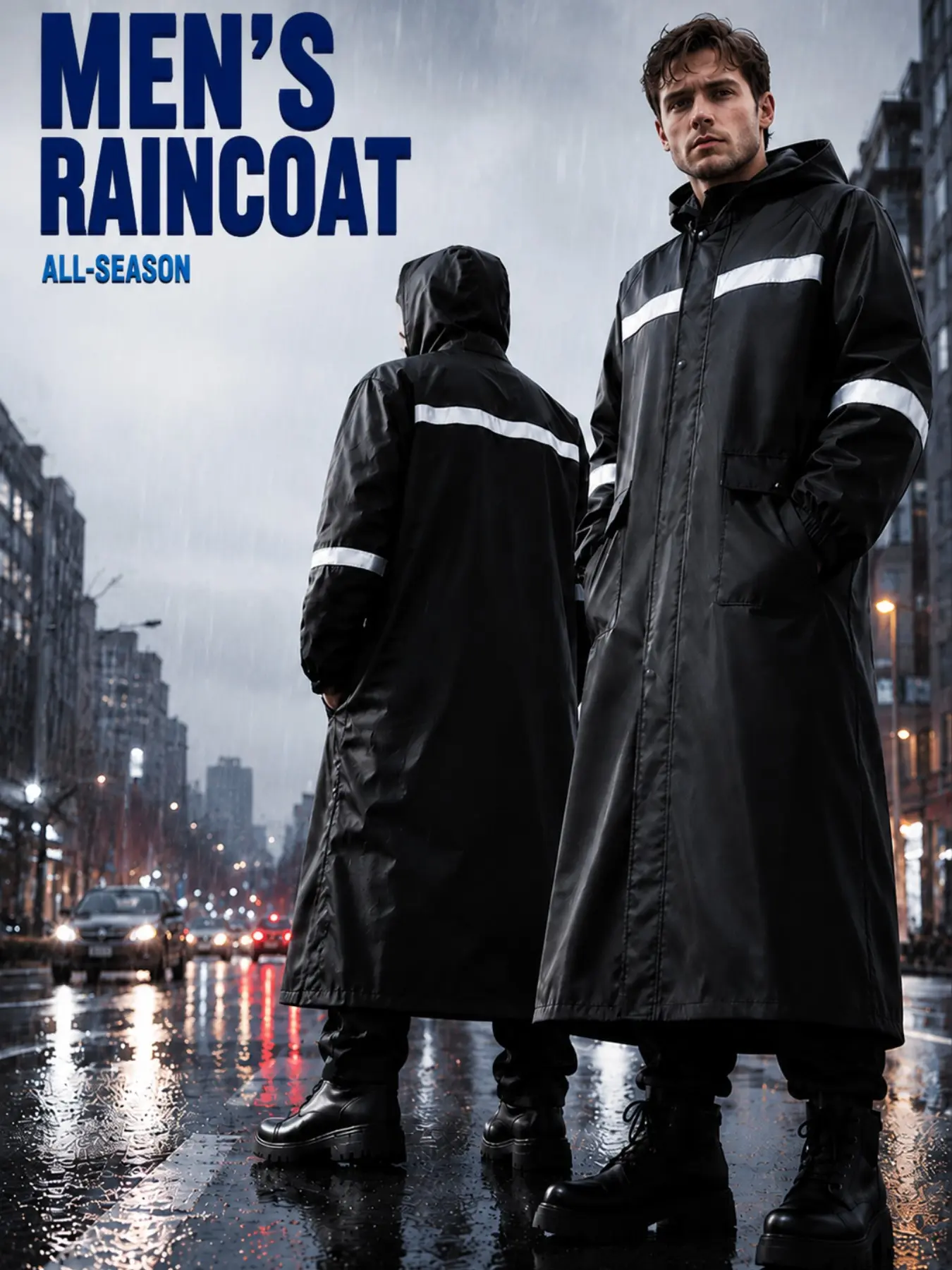 Men's Hooded Raincoat, Adult Jacket, Waterproof Coat for Spring, Summer, Fall, Winter, Ideal for Outdoor Activities