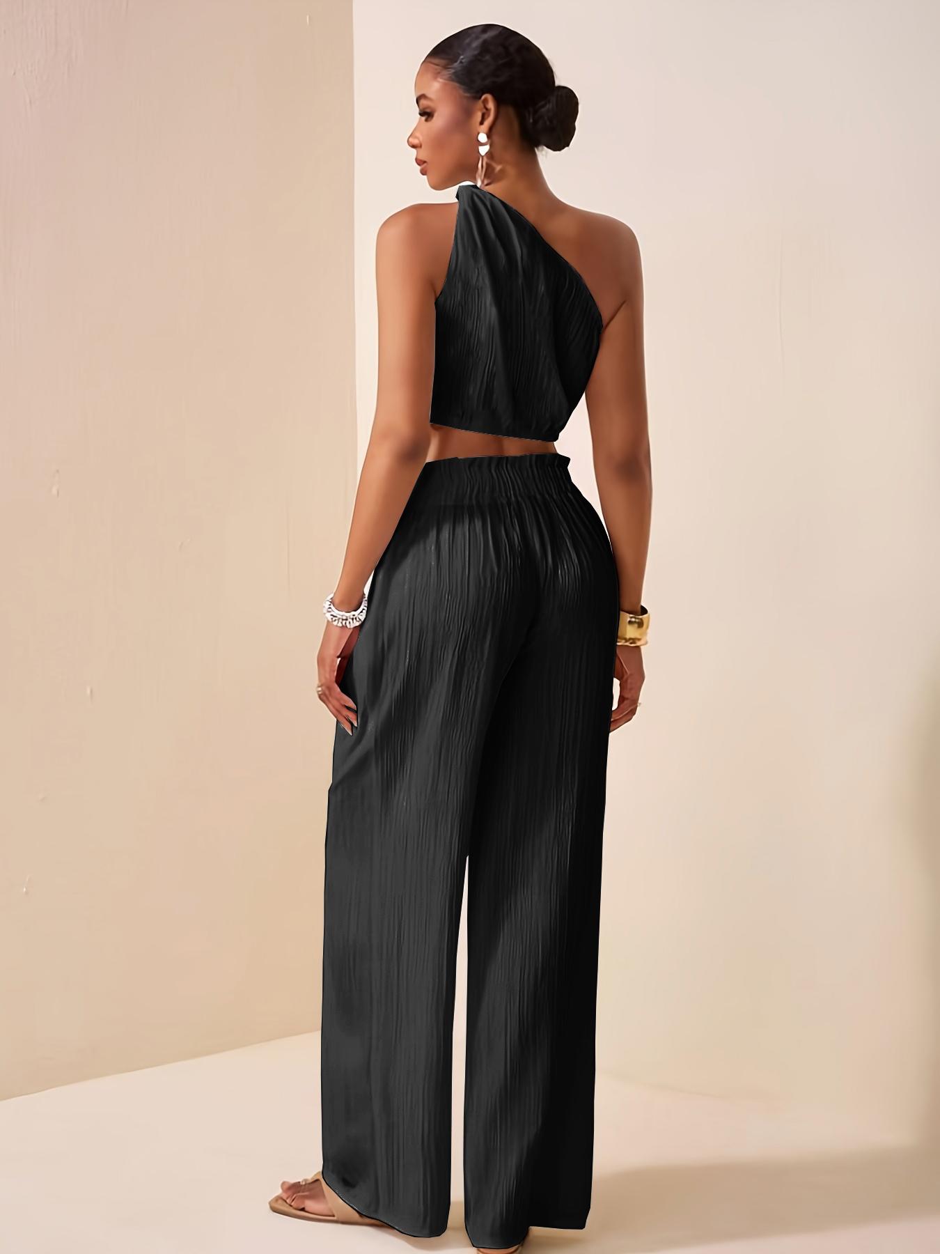 Two-Piece Set Women's Solid Color Top & Pants, Casual Sleeveless Top & Pants for Daily Wear, Ladies Summer Clothes