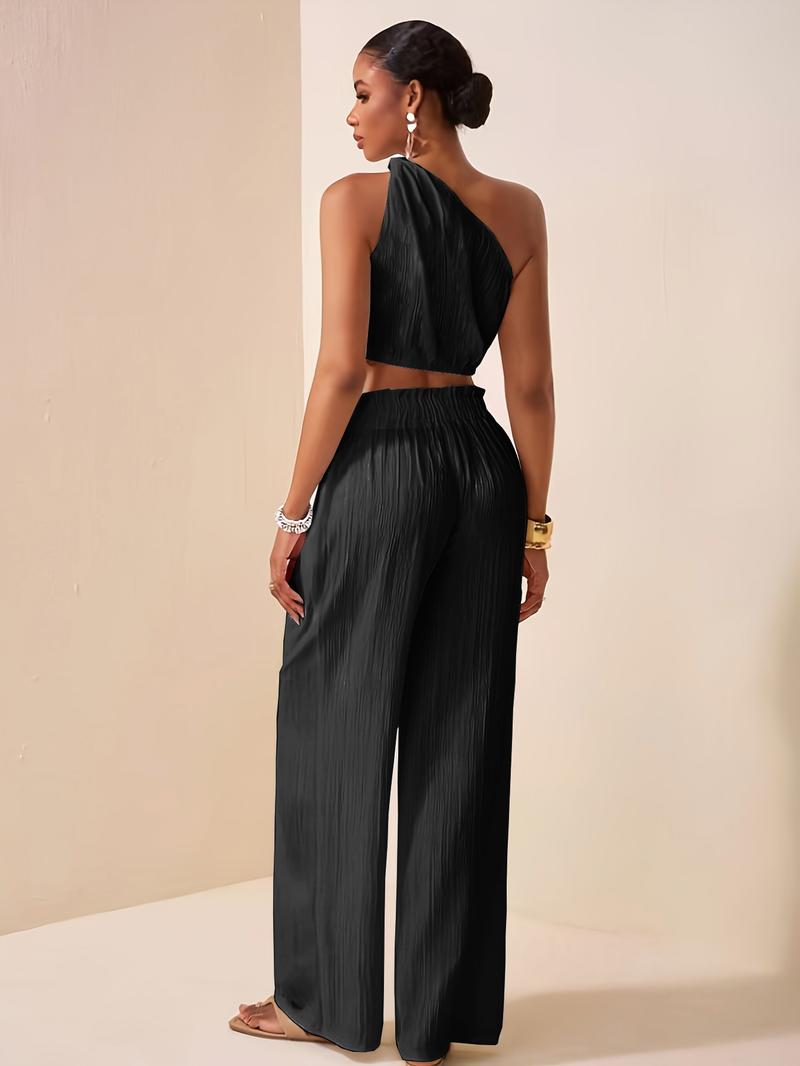 Two-Piece Set Women's Solid Color Top & Pants, Casual Sleeveless Top & Pants for Daily Wear, Ladies Summer Clothes