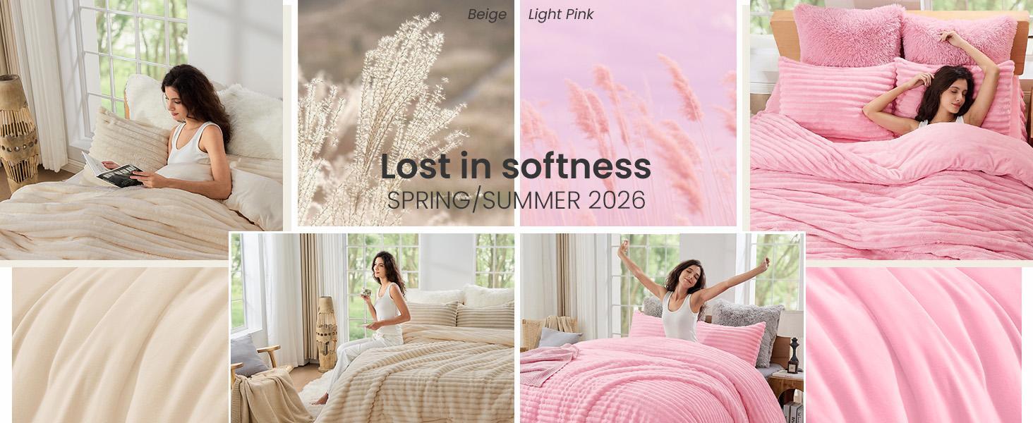 Sasttie Queen Bed Comforter Set 3 Pieces - Super Soft Fleece Bedding Set, 1 Warm Fuzzy Marshmallow Comforter, 2 Pillow Cases, Faux Fur Down Alternative, Cream White, Bedding Sets