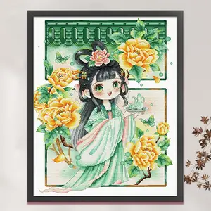 Full Embroidery cotton Thread 11CT Printed Girl Cross Stitch Kit 59x75cm