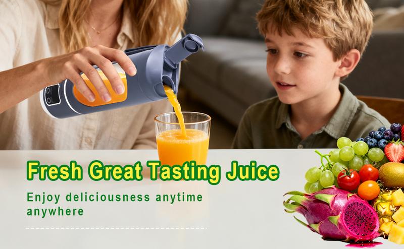 Portable electric juicer, with a purple exterior and a digital display, measuring 255 millimeters in height, suitable for making personal smoothies and juices, equipped with an LED screen ultimate portable blender liquid diet digital multimode