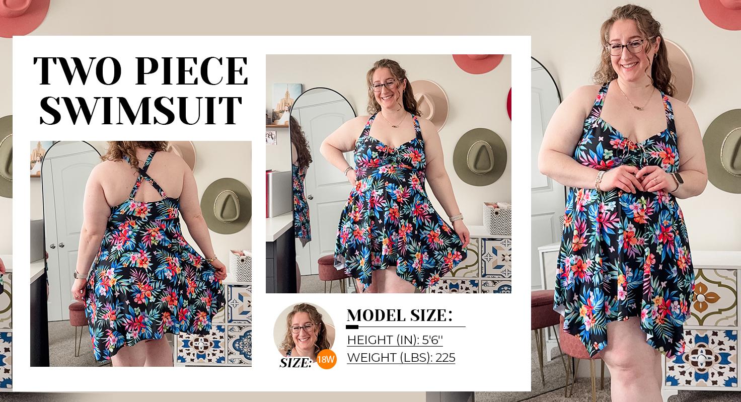 Daci Plus Size Two Piece Swimdress with Boyshorts for Women Flowy Swimsuits Tummy Control Tankini Bathing Suits