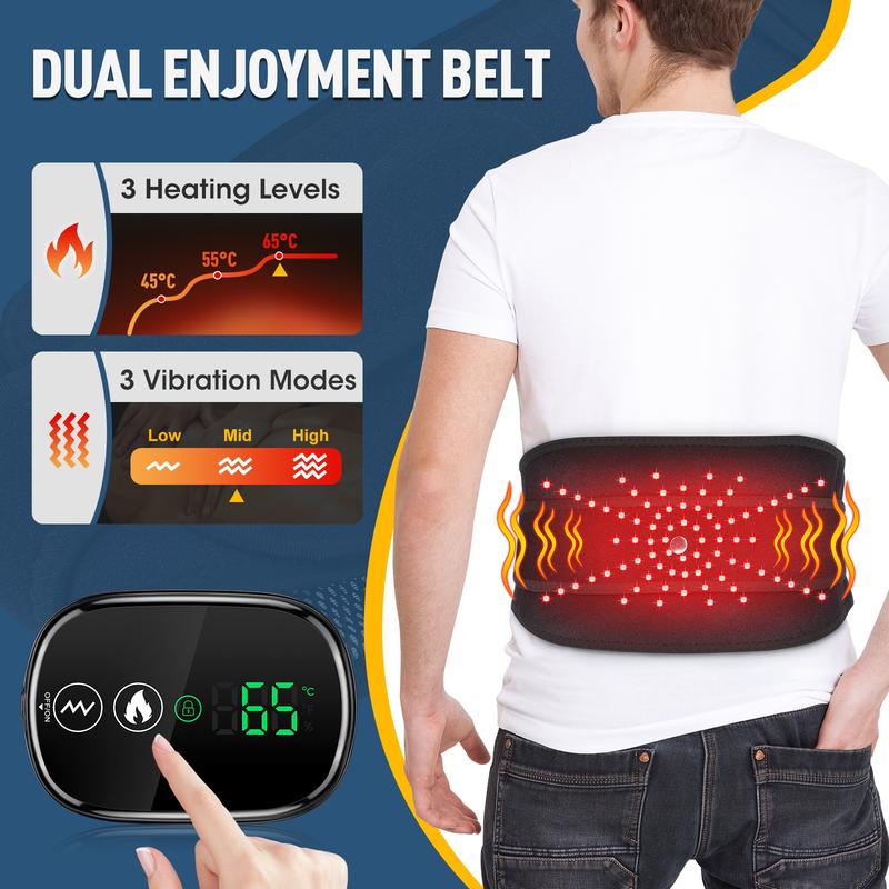 Cordless Lower Back Massager, Waist Heating Pad, Shoulder Heating Pad, LED Belt with 3 Levels Heat & Vibration, 5000mAh Heated Back Wrap Strap for Dad Mom Gifts, Portable Heating Pad