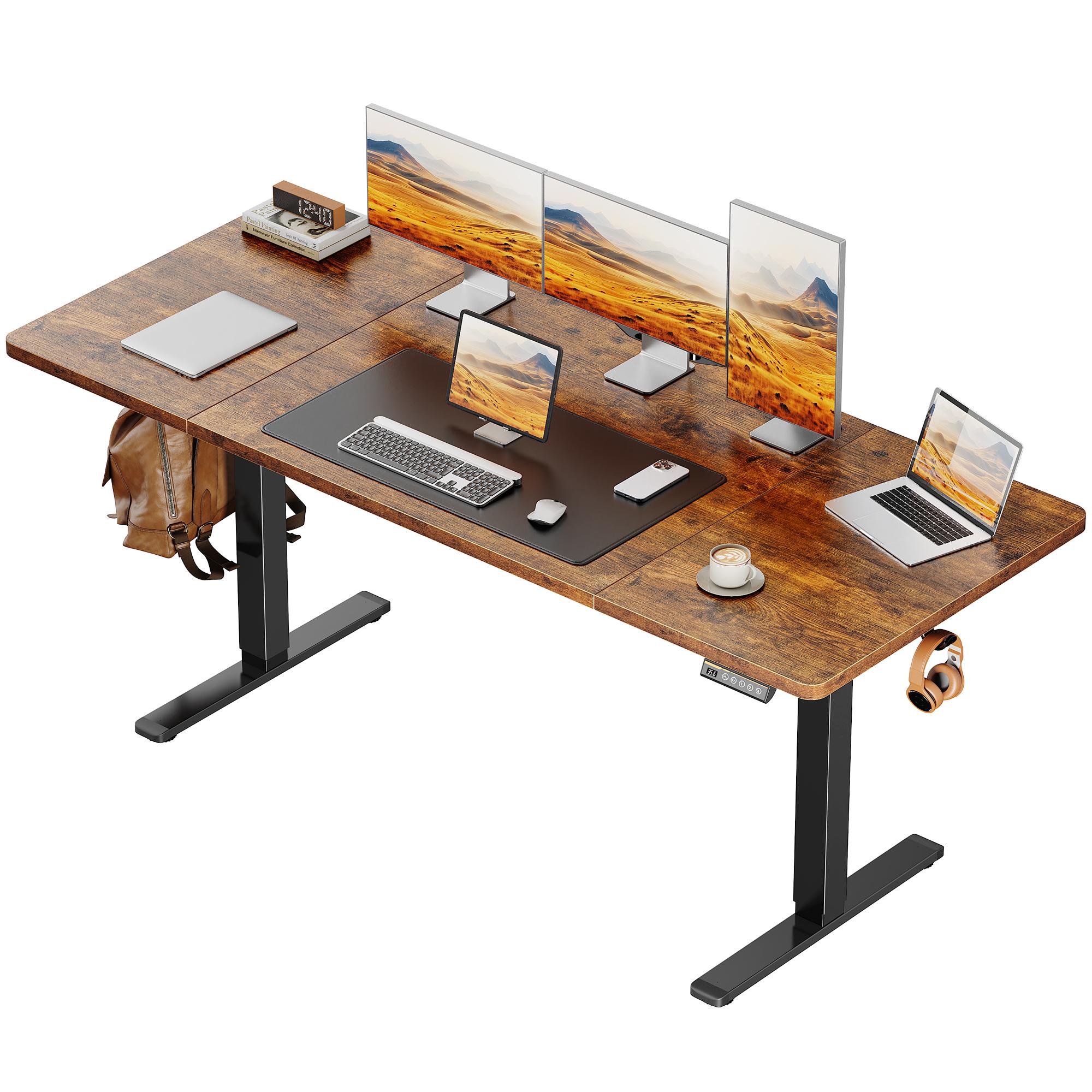 Huuger 48/55 Inch Electric Standing Desk, Stand up Desk, 27.6" Deep Desktop, 28.3" to 46.5" Height Adjustable Desk, Computer Desk with 2 Hooks, 3 Preset Heights, Office Desk