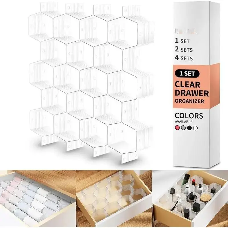 1PC White Compact Square Honeycomb Grid Drawer Insert - Adjustable, Lightweight Plastic Composite Household Organizer Divider for Space-Saving Undergarments Storage