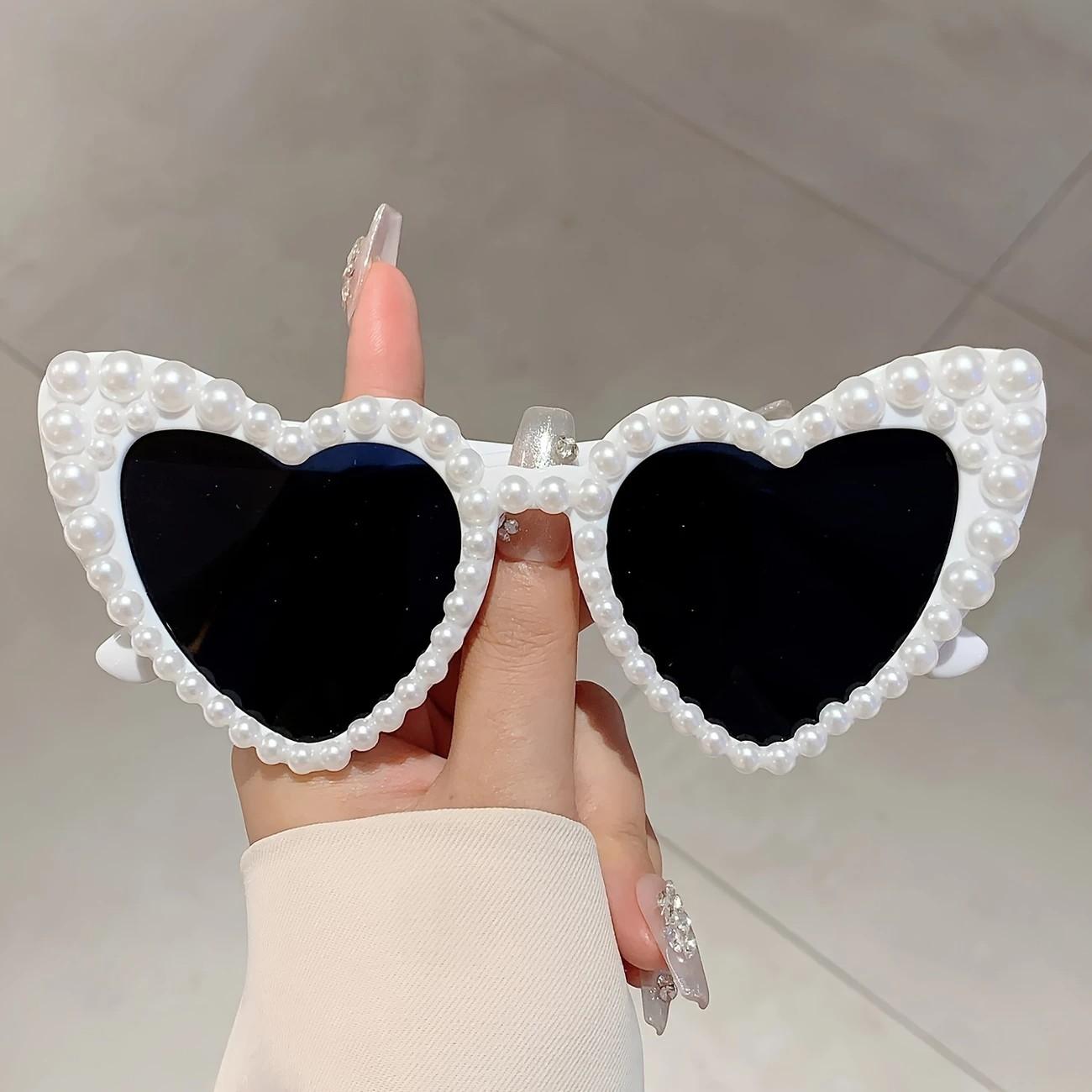 Wedding Bride Glasses with Artificial Pearl Decoration, Bridal Style Monochrome Glasses, Engagement Party Accessory, Bachelorette Gift