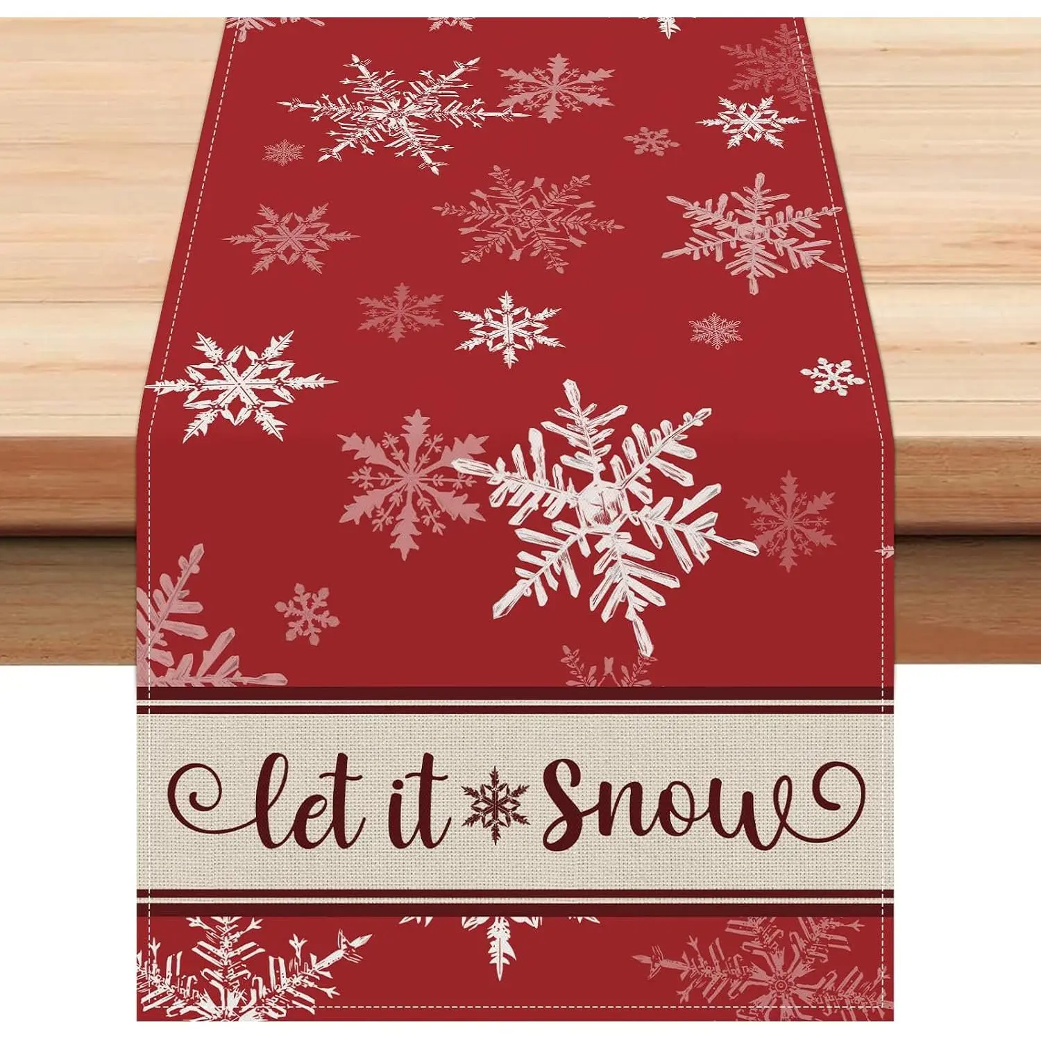 Red Snowflakes Christmas Table Runner 13x72 Let It Snow Xmas Winter Holiday Kitchen Dining Table Decoration for Indoor Outdoor  Party Decor