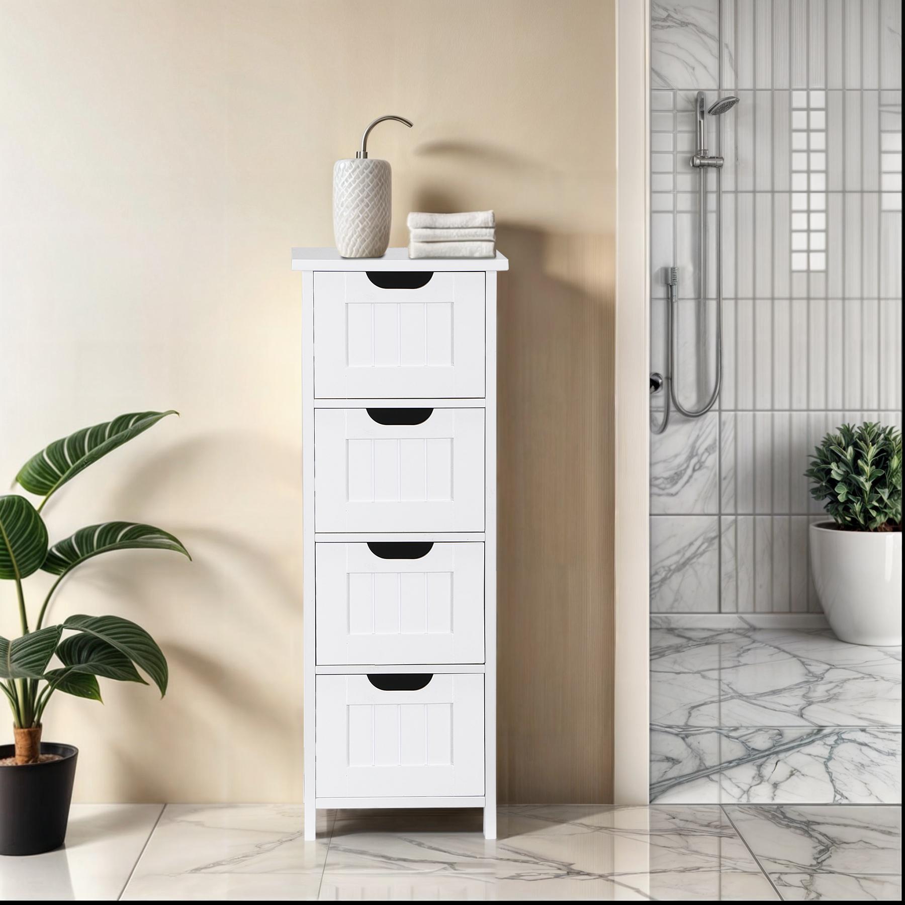 ZENY White Small Bathroom Cabinet 4 Drawers Floor Side Storage Cabinet for Bathroom/Hallway/Living Room