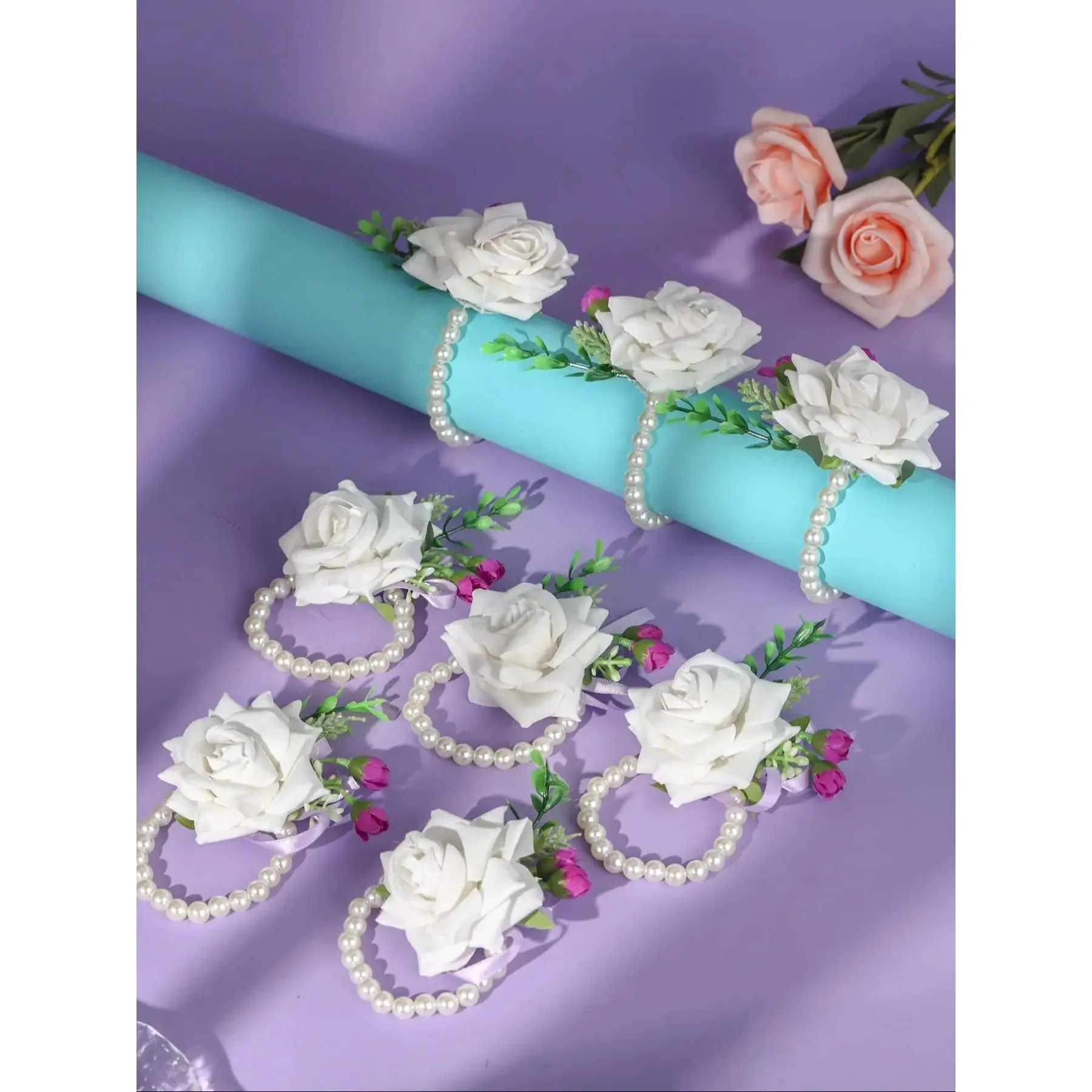 Artificial Rose Decorated Wrist Corsages, Elegant Flower Decor Wrist Corsages for Wedding Bridal Party Formal Occasions, Fashion Accessories for Women