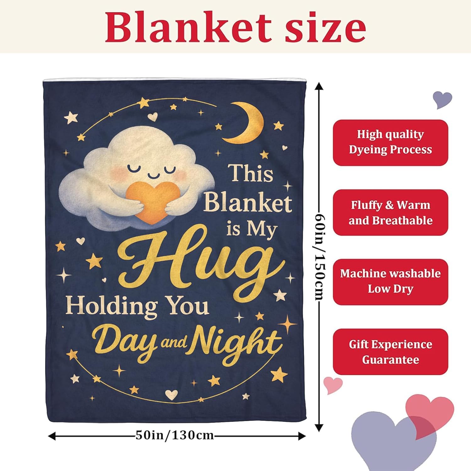 Hug Blanket  - This Blanket is My Hug Day & Night, Get Well Gifts and Thinking of You, Feel  , Long-Distance Support, 50'' x 60'' Throw for Women Men