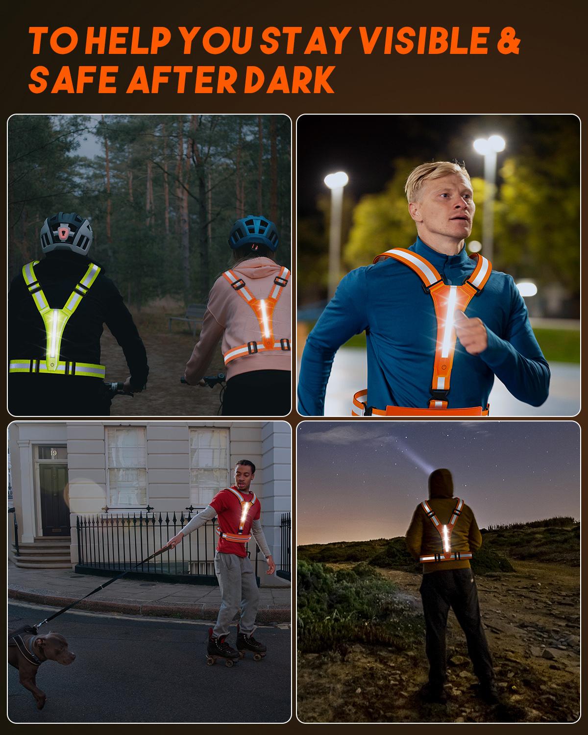 1pc Warning Reflective Safety Vest Electric Scooter Flashing Cycling Vest Can Storage Mobile Phones USB Rechargeable LED Vests for Nighttime Running Jogging Riding