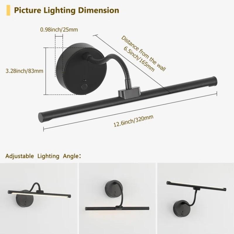 Remote Control Picture Light, USB Rechargeable Wall Lamp, Adjustable Lighting, Timer, Metal Art Lamp for Painting, Display, Gallery