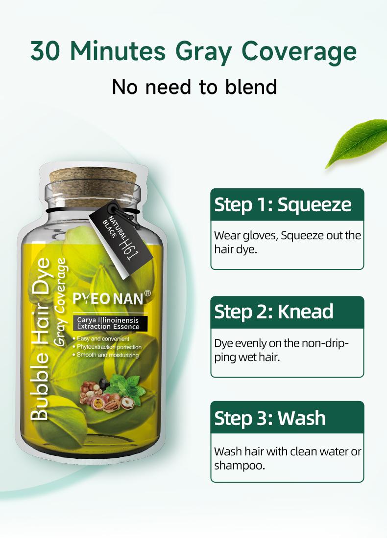 PYEONAN Unisex Bubble Hair Dye with Natural Plant Extracts, 2-in-1 for Gray Coverage and Hair Care, Gray Hair Turns into Black or Dark Brown with Herbal Ingredients, No Bleaching, 10 Bags Hair Color 5.6 Oz./160g