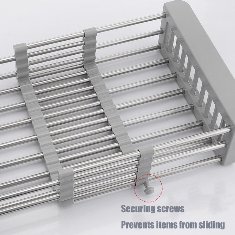 Retractable Drain Basket with Adjustable Armrest,Stainless Steel Kitchen Drying Rack,Over The Sink Dish Drying Rack,Adjustable Multi-function Water Filter Basket for Fruits. Organizer